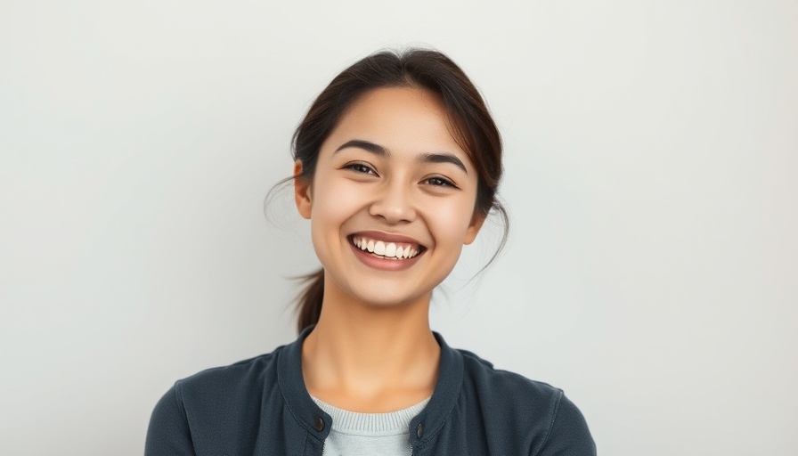 Young woman smiling warmly in a yellow shirt, sensory overload concept.