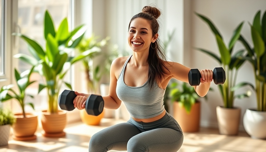 Energetic young woman exercising at home, promoting wellness tips.