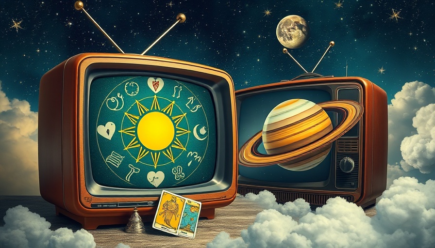December 2024 horoscope, vintage TV with zodiac and tarot elements.