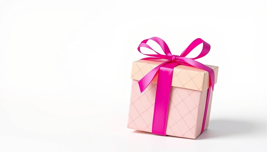 Colorful gift box with magenta ribbon, Holiday Mindfulness theme.