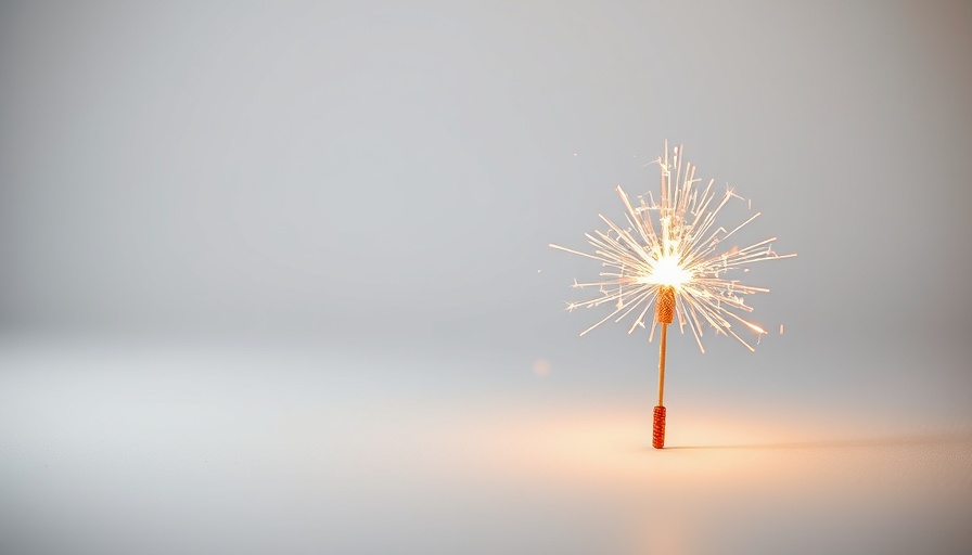 Shiny red mosaic sphere with a sparkler fuse on white surface, calm and dramatic.