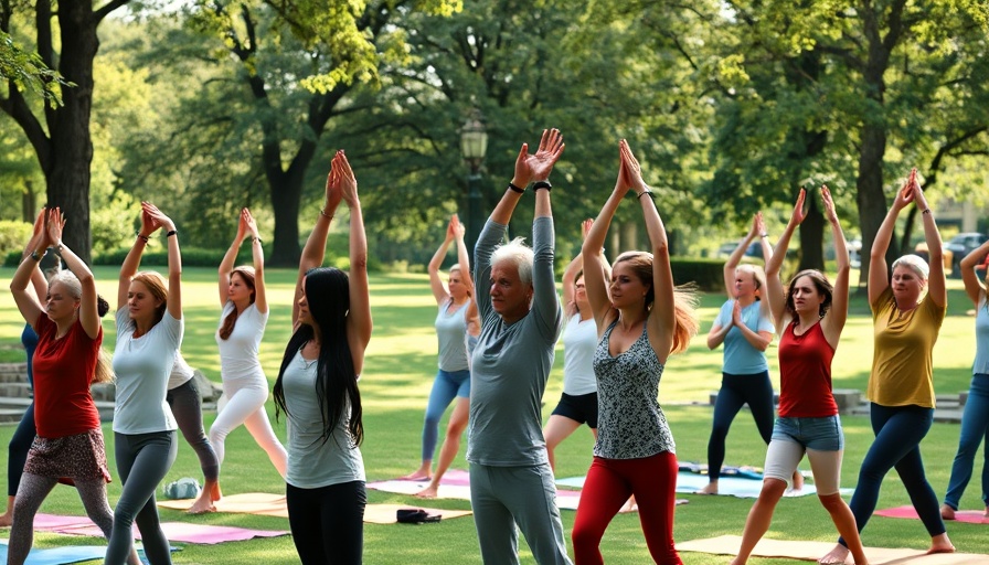 Diverse group practicing yoga in a park, reflecting Transnational Yoga Practices.