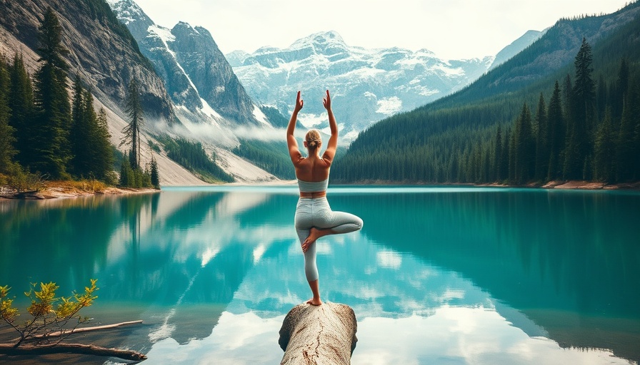 Yoga pose for immune strengthening in nature by a tranquil lake.