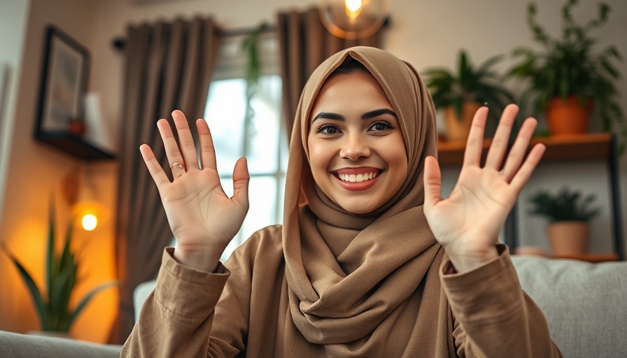 Young woman in hijab enjoying online therapy session at home