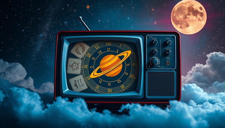 Astrology-themed collage with vintage TV and tarot cards for daily horoscope.