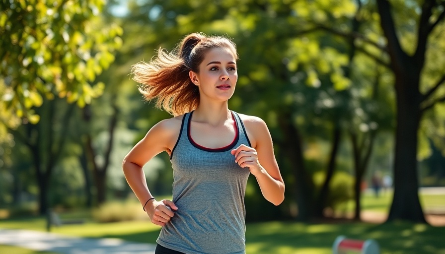 Energetic woman jogging in park, showcasing running therapy.
