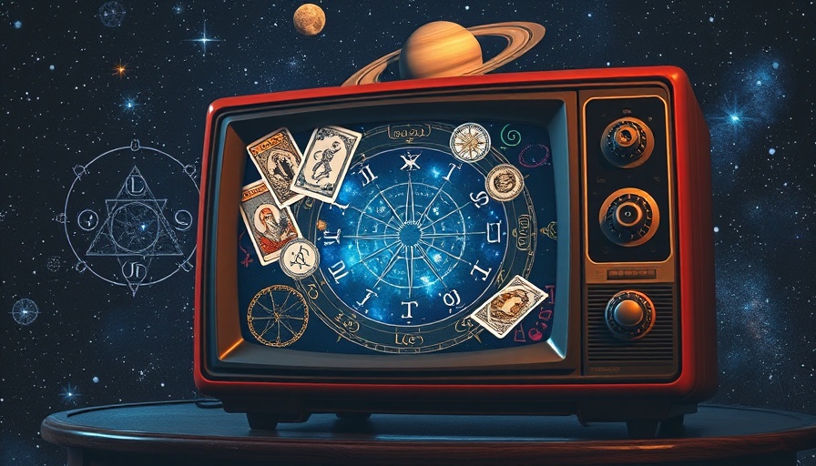 Cosmic vintage TV with zodiac symbols for daily horoscope.