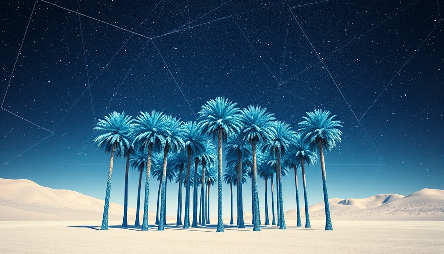 Surreal palm trees against starry sky, ninth house astrology vibe