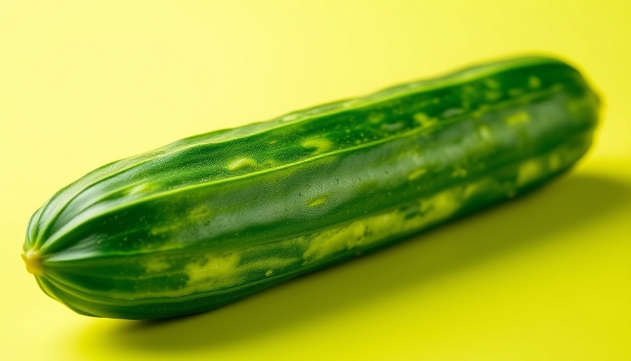 Green cucumber on colorful background under bright light.