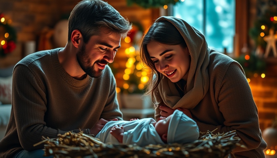 Peaceful nativity scene indoors with warm lighting.