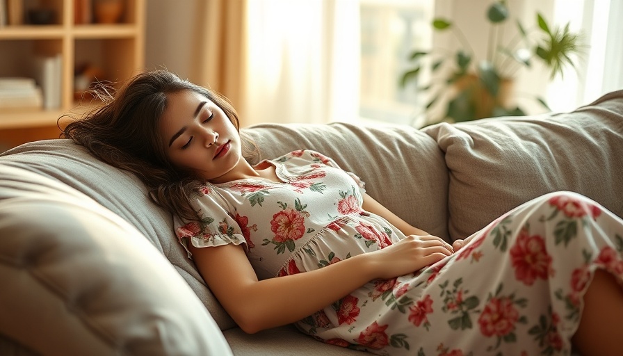 Woman experiencing premenstrual fatigue, napping on a sunny sofa.