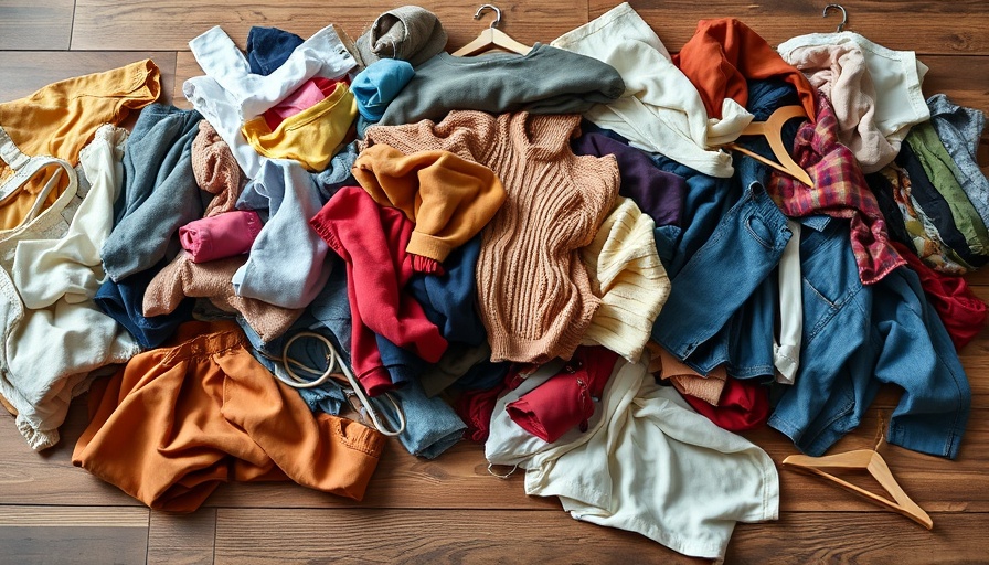 Pile of clothes and hangers; storage solutions visualization.