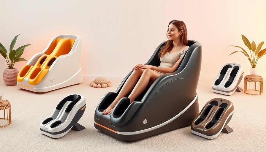 Collage of best foot massagers with a relaxing woman, colorful background.