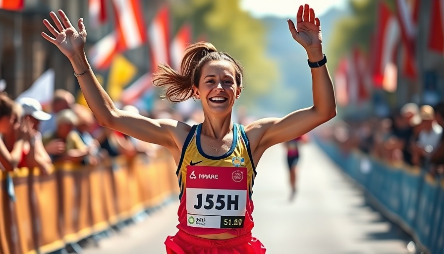 Marathon runner celebrating at finish line, extended marathon time limits.