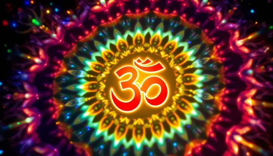 Colorful fractal mandala with Om symbol highlighting meditation.