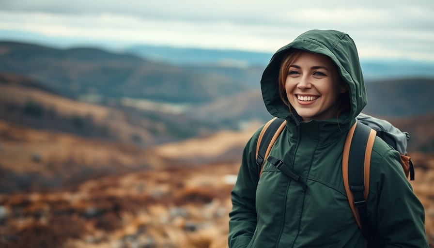Woman in cold-weather gear hiking in natural landscape.