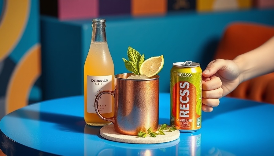 Creative presentation of gut-friendly mocktails with kombucha and mocktail can.