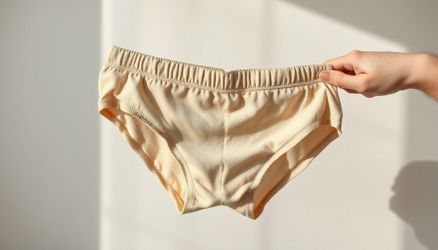 Old beige underwear held by hand, demonstrating fabric wear. Underwear replacement concept.
