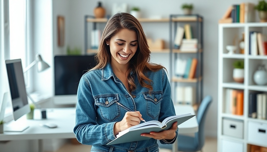 Woman writing in notebook at home office, Weekly Horoscope inspiration.