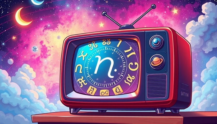 Vintage horoscope-themed image with TV and cosmic elements.