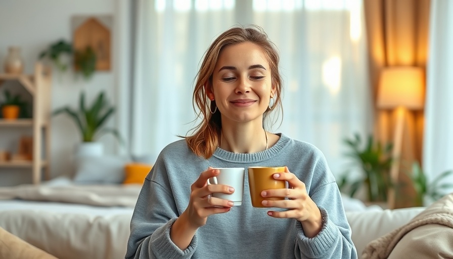 Woman drinks coffee on an empty stomach, cozy home setting.