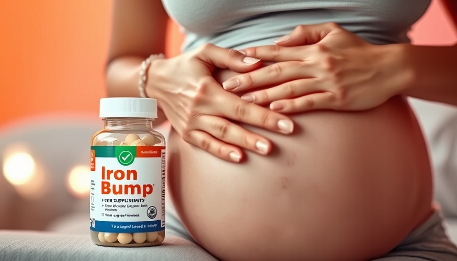 Iron supplements for pregnancy with pregnant woman and warm gradient background.