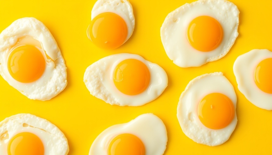 Sunny-side-up pasteurized eggs on yellow background.