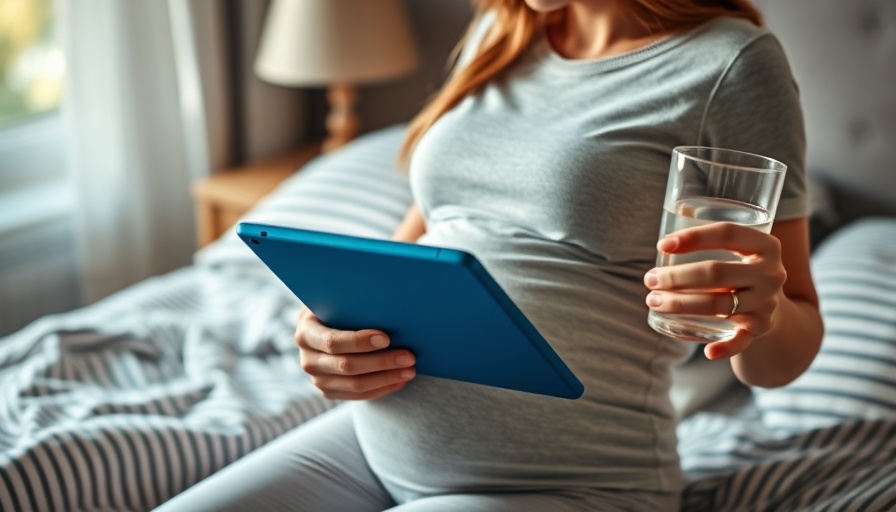 Pregnant woman holding safe cough medicine tablet and water.