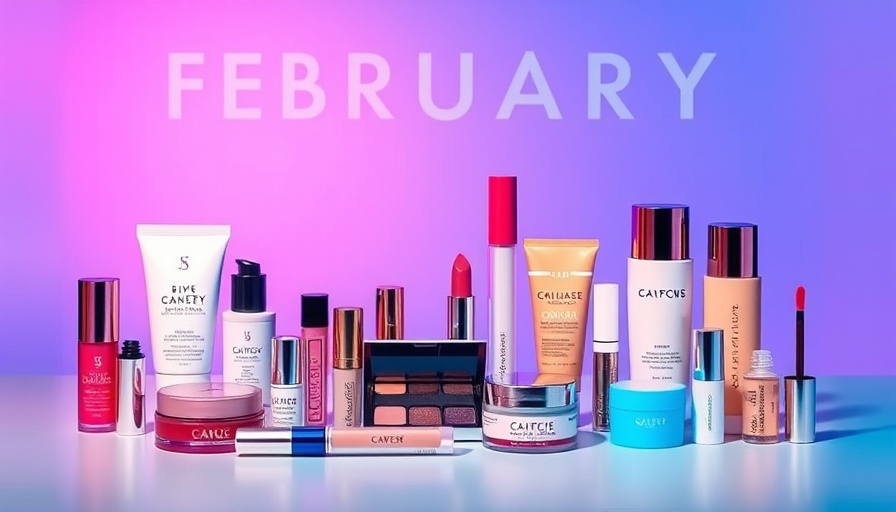 Vibrant February beauty launches against soft gradient background.