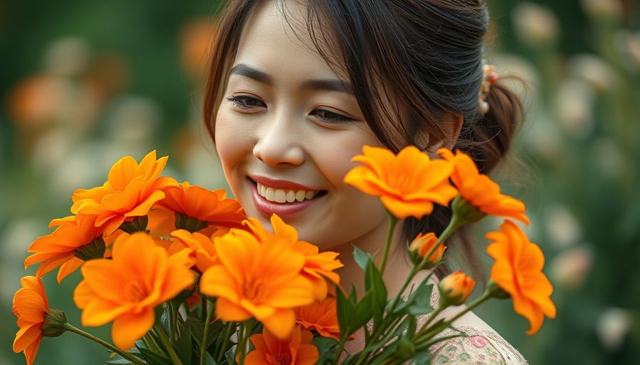 Smiling woman with flowers representing weekly horoscope.