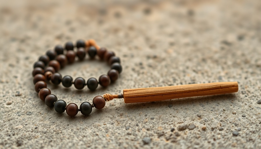 Prayer beads and incense on a textured surface, visualization and mantra.