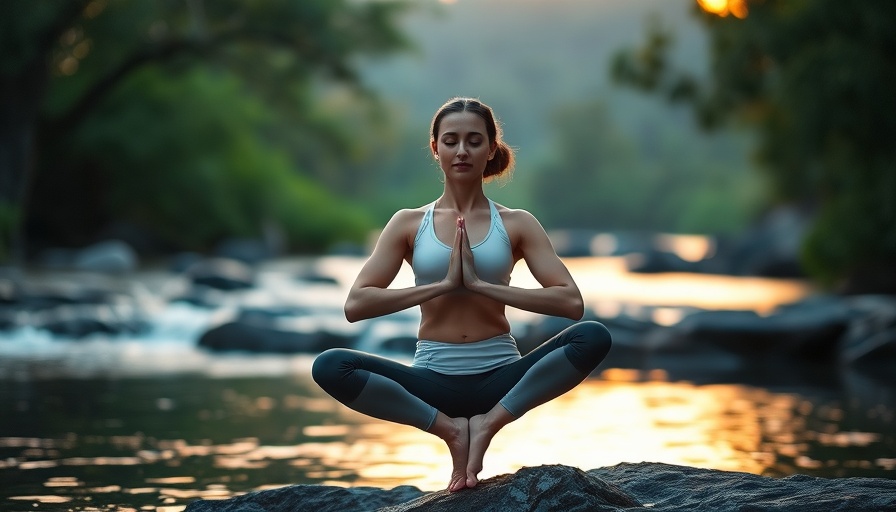 Mindful yoga instructor meditating in serene nature.