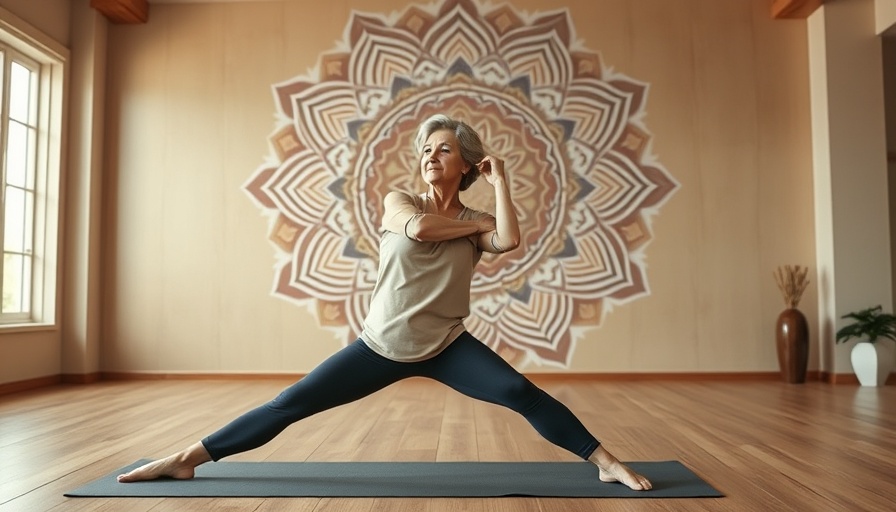 Woman practicing shoulder yoga pose indoors for women over 40.
