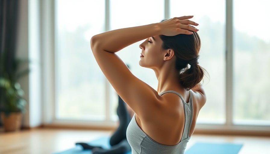 Neck and Shoulder Yoga Release in bright yoga studio.