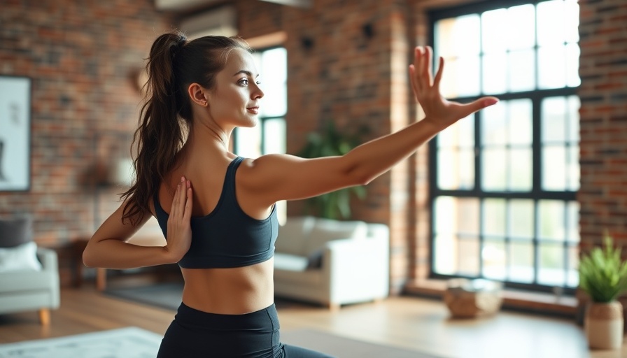 Focused woman performing yoga in a modern living room