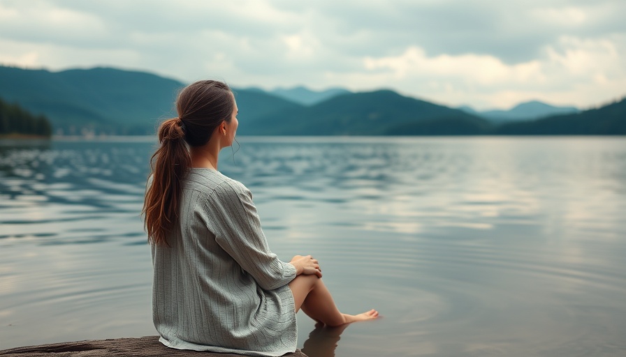 Woman practicing mindful yoga on a dock by a tranquil lake