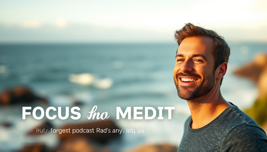 Mindful focus podcast cover, serene ocean background.