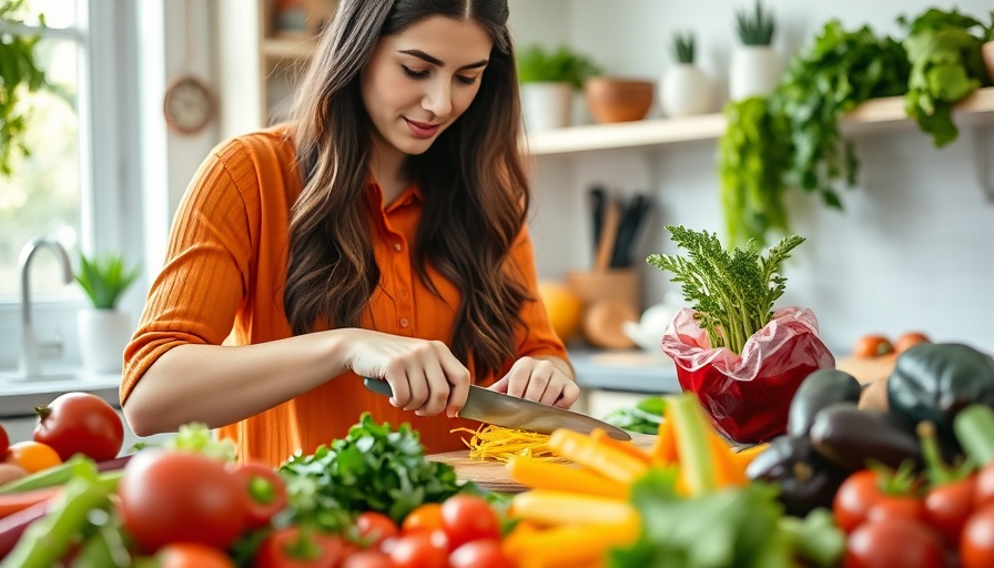 Antioxidants for health: woman slicing fresh vegetables.