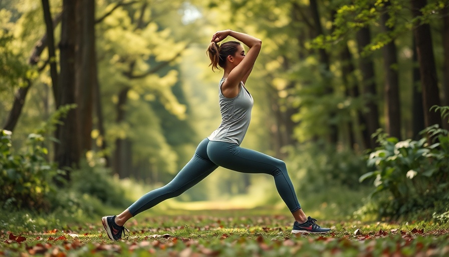 Post-run yoga stretches in a serene outdoor environment.
