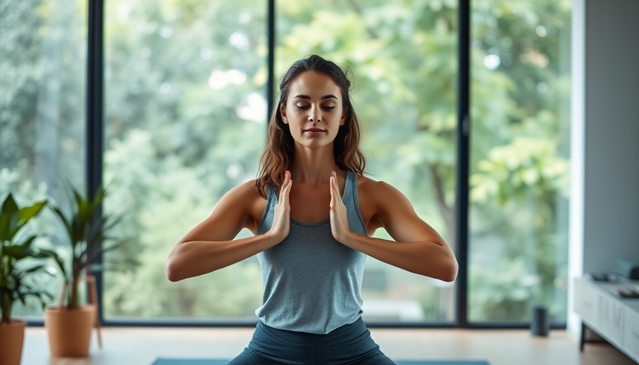 Woman practicing upper body strengthening yoga in sunny room.