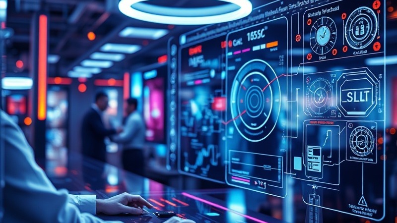 Futuristic workspace showcasing advanced photo handling technology for multitasking.