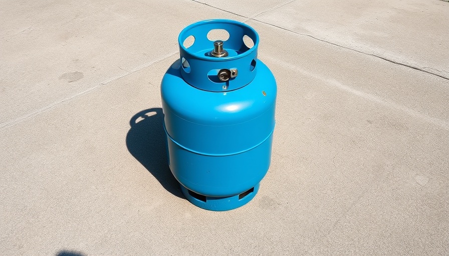 Propane gas cylinder outdoors; items not to store in garage during winter.