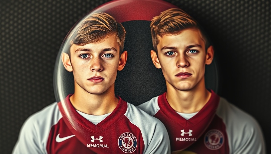 Memorial button with two young men, somber mood, close-up.
