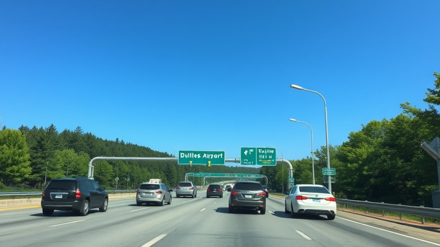 Busy highway scene with clear signs and vehicles moving.