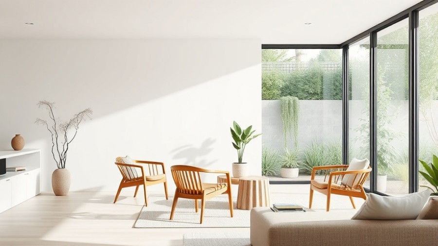 Modern Home Design Inspirations MidSouth: Minimalist living room with large windows and greenery.