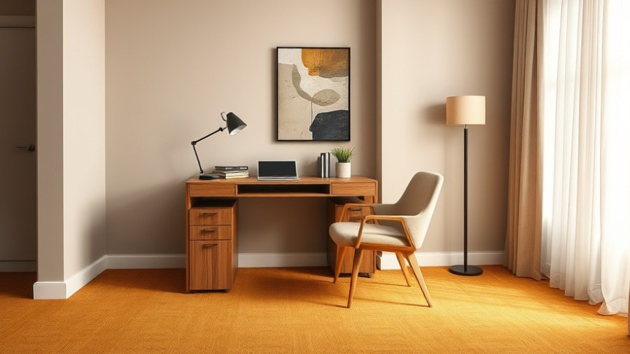 Contemporary study room with wall-to-wall carpeting benefits.