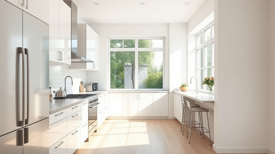Minimalist galley kitchen with natural light and window view