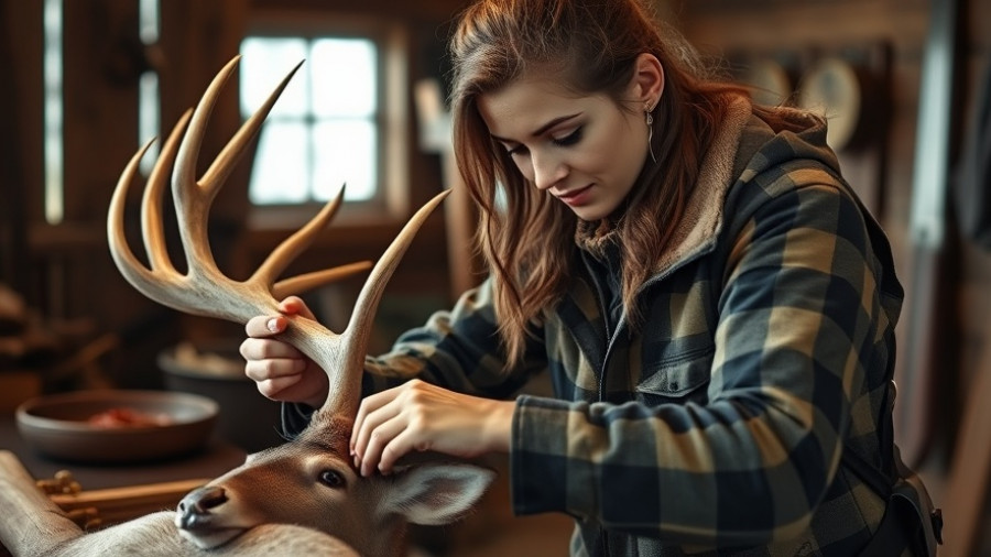 Hunter skinning deer in workshop, exploring what to do with deer hides.