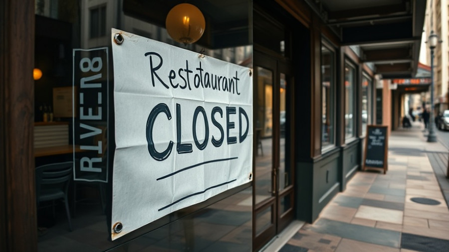 Downtown Memphis restaurant closure sign on glass door.