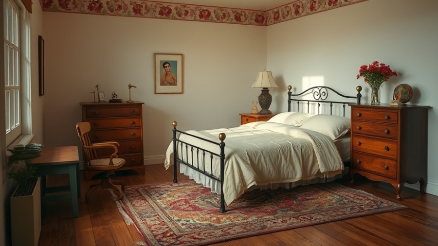 Moody interiors in a cozy vintage bedroom, warm lighting.